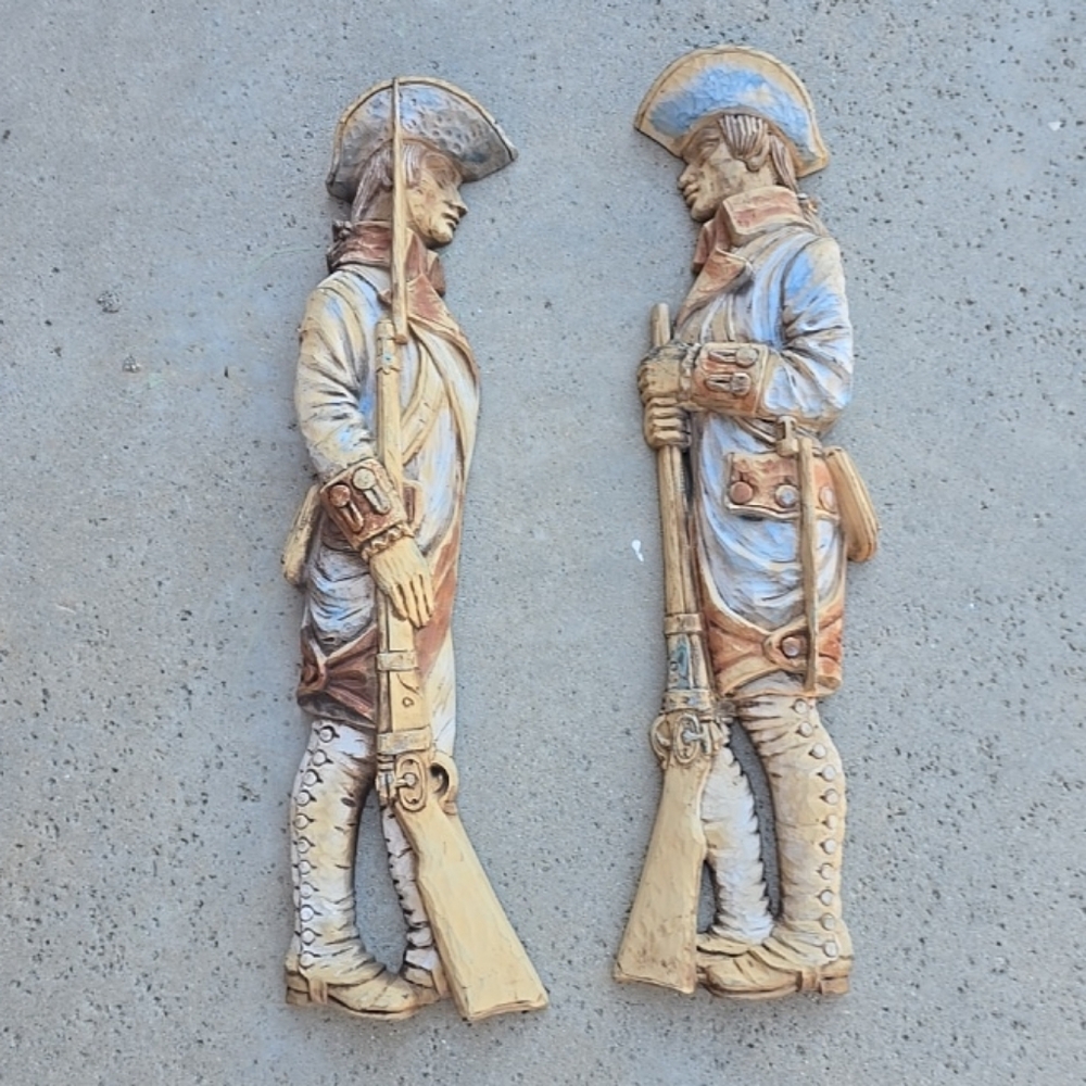 Vtg Burwood revolutionary war colonial‎ soldiers wall hanging historical, rustic